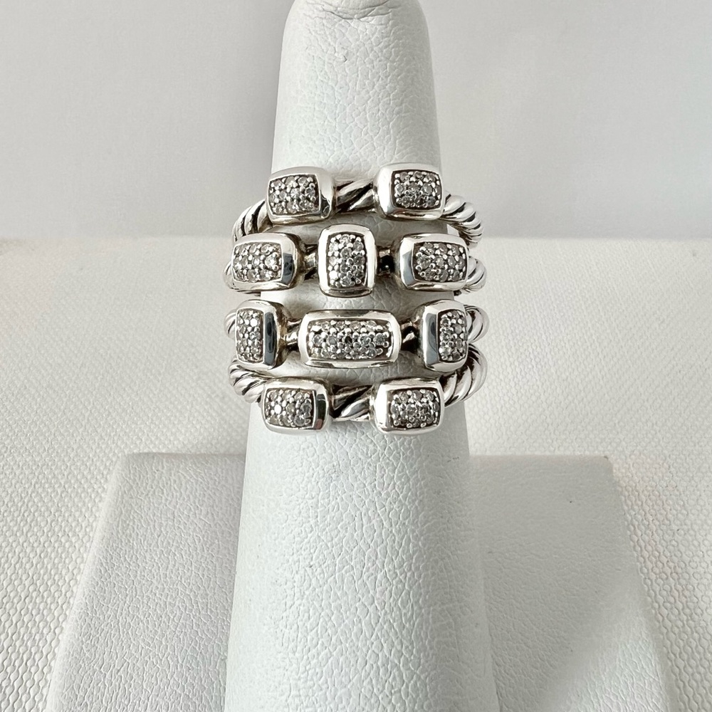 David Yurman Four Row Sterling Silver and Diamonds Confetti Ring